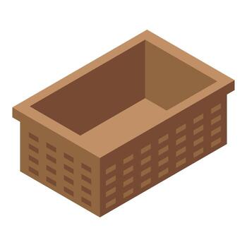 Empty rectangular wicker basket standing isometrically vector