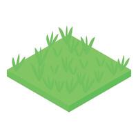 Green grass growing on square soil ground patch isometric view vector