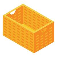 Empty rectangular wicker basket standing on corner isometric view vector