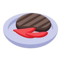 Grilled steak lying on plate with red pepper isometric icon vector