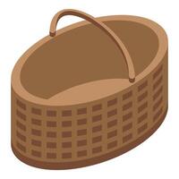 Empty oval wicker basket for harvest gathering in isometric view vector
