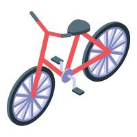 Red bike standing with wheels and pedals isometric view vector