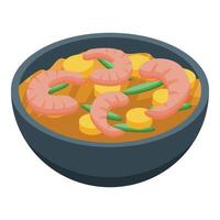 Shrimp laksa soup with noodles, vegetables and broth in a bowl vector
