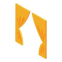 Yellow curtains are opening on stage in isometric view vector