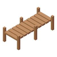 Wooden pier extending over water in isometric view vector
