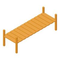 Wooden pier extending over water in isometric view vector