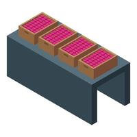 Conveyor belt carrying crates full of apples in food processing plant vector