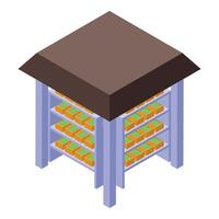 Warehouse isometric icon with shelves full of boxes with bananas vector