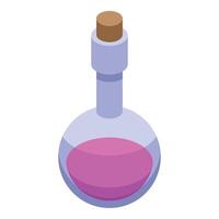 Round bottom flask containing pink liquid with cork stopper vector