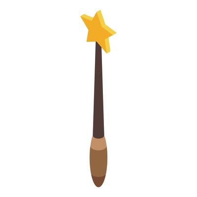 Wooden magic wand with a golden star is conjuring a spell
