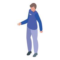 Promoter is gesturing with hand for product presentation vector
