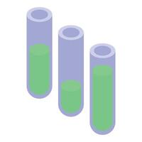 Three test tubes standing in a row containing green liquid vector