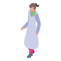 Female scientist walking wearing lab coat and showing something vector