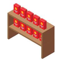 Supermarket shelf displaying cereal boxes isometric view vector