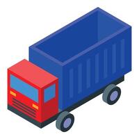 Red truck is delivering goods in open container vector