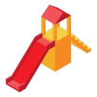 Red slide with stairs leading to platform with roof isometric illustration vector