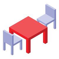 Red square table and two chairs standing on white background vector