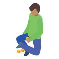 Boy playing with building blocks developing logic skills vector