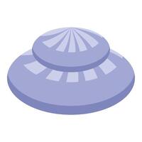 Alien spaceship landing with open hatch and glowing lights vector