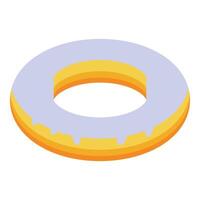 Delicious donut with white icing dripping down isometric icon vector