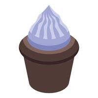 Blueberry cupcake with swirl of cream cheese frosting is a delicious dessert vector