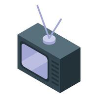 Old tv set showing blank screen with antenna is broadcasting vector