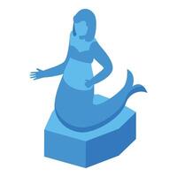 Blue mermaid character sitting on a stone isometric icon vector