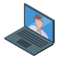 Businessman making video call on laptop with isometric view vector
