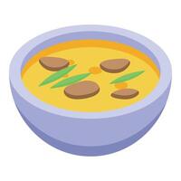Aromatic soup with herbs and mushrooms in a bowl isometric icon vector