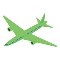 Green airplane flying in the sky isometric view vector