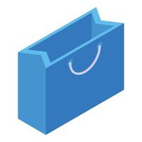 Blue shopping bag standing open with handles isometric illustration vector