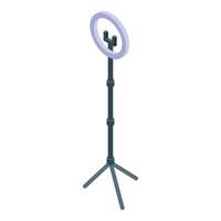Ring light standing on tripod for mobile phone recording vector