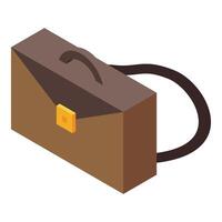 Brown business briefcase with shoulder strap isometric icon vector