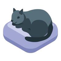 Grey cat sleeping on soft pillow isometric illustration vector
