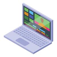 Video editor editing video on laptop with timeline software interface vector