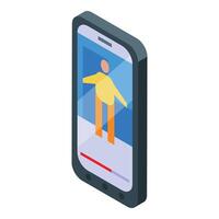 Smartphone showing man exercising with online app isometric view vector