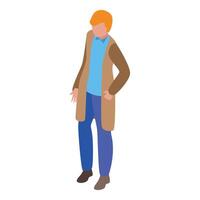 Redhead man with brown jacket is standing and posing vector