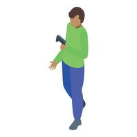Gamer holding console enjoying virtual reality experience vector
