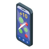 Smartphone showing plus ten points on screen isometric illustration vector