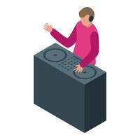 Professional dj playing music using turntable mixer console vector