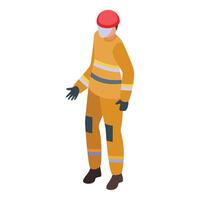 Firefighter wearing protective uniform and helmet is giving instructions vector
