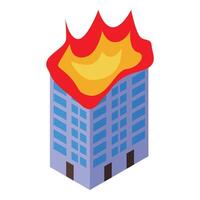Isometric building with big flame burning on roof vector