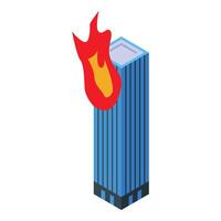 Burning skyscraper building under fire disaster vector
