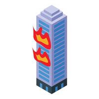 Modern skyscraper burning in flames isometric icon vector
