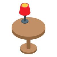 Round table with red lamp standing on single leg vector