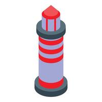Red and white lighthouse guiding ships at sea isometric view vector