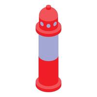Red and white lighthouse standing on shore guiding ships vector