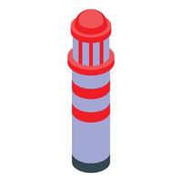 Red and white lighthouse emitting light in the dark guiding ships safely to the shore vector
