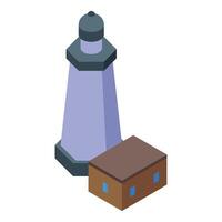 Lighthouse guiding ships with bright light at night isometric icon vector