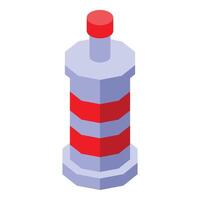 Lighthouse guiding ships with bright light beam isometric icon vector